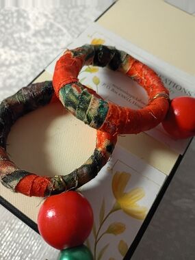 Vibrant Red Wrapped Hoop Earrings with Bead Accents